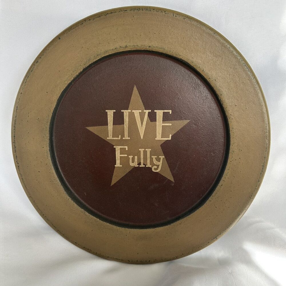 Live Fully Primitive Folk Art Country Wood Wall Plaque Plate Decor 11”